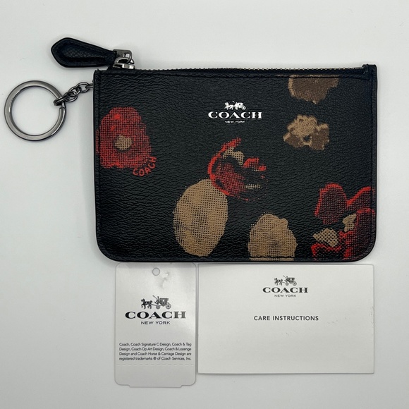 COPY - COACH Corner Zip Luxury Small Wristlet Black With Floral Pattern *New* - Picture 1 of 4